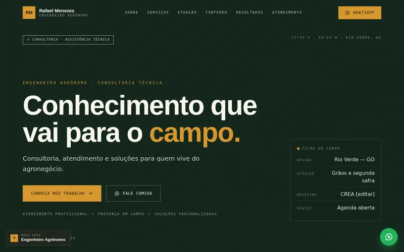 Prévia do site de demonstração: Consultor Agronômico — Versão 1
